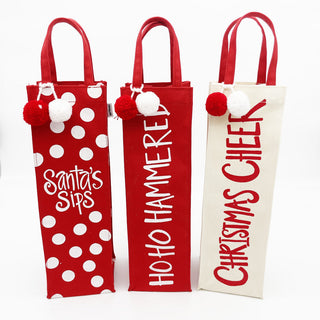 Set Of 3 Red White Wine Bag With Sentiment