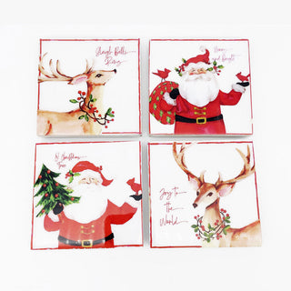 Assorted Set Of 4 Old World Santa & Deer Coasters