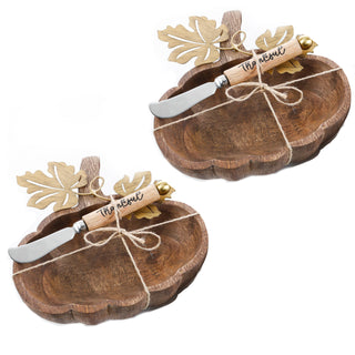 Set Of 2 Thankful Wood Dip Bowls With Spreaders