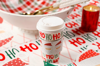 Set Of 8 Cups - Hohoho With Santa Sleeve Hot/Cold Cups With Lids