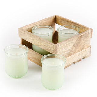 SET OF 4 VOTIVES WITH WOODEN CRATE-CITRONELLA PINEAPPLE (7960733778140)