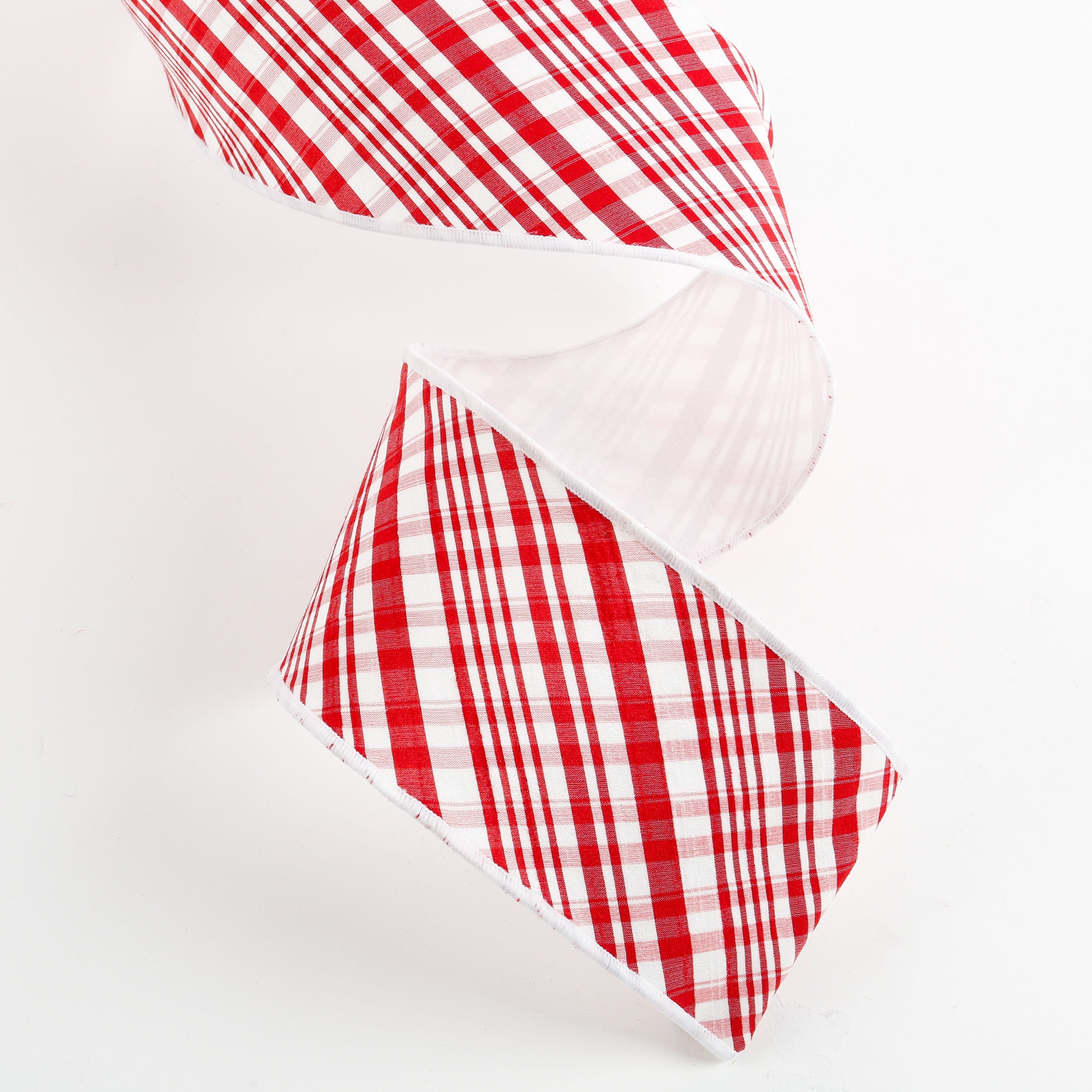 Red and White Diagonal Plaid- Fused Back Ribbon 4