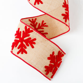 Burlap W/ Red Terrycloth Snowflake Fused Back, Red