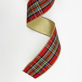 Red and Navy Plaid Ribbon, Fused Back 2.5" X 10 Yards