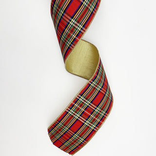 Red and Navy Plaid Ribbon, Fused Back 4" X 10 Yards
