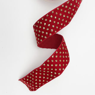 Red Velvet with Gold Glitter Dots Ribbon 2.5" X 5 Yards