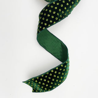 Green Velvet with Gree Glitter Dots Ribbon, Fused Back 2.5" X 5 Yds