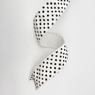 White Velvet with Black Glitter Dots Ribbon 2.5" X 5 Yards