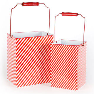 1 Set Of 2 - Kringle Street Small Red Stripe Square Buckets