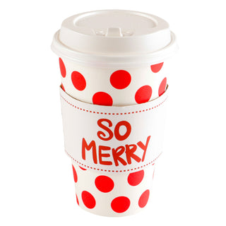 Set Of 8 Cups - Red Polka Dot With So Merry Sleeve Hot/Cold Cup With Lid
