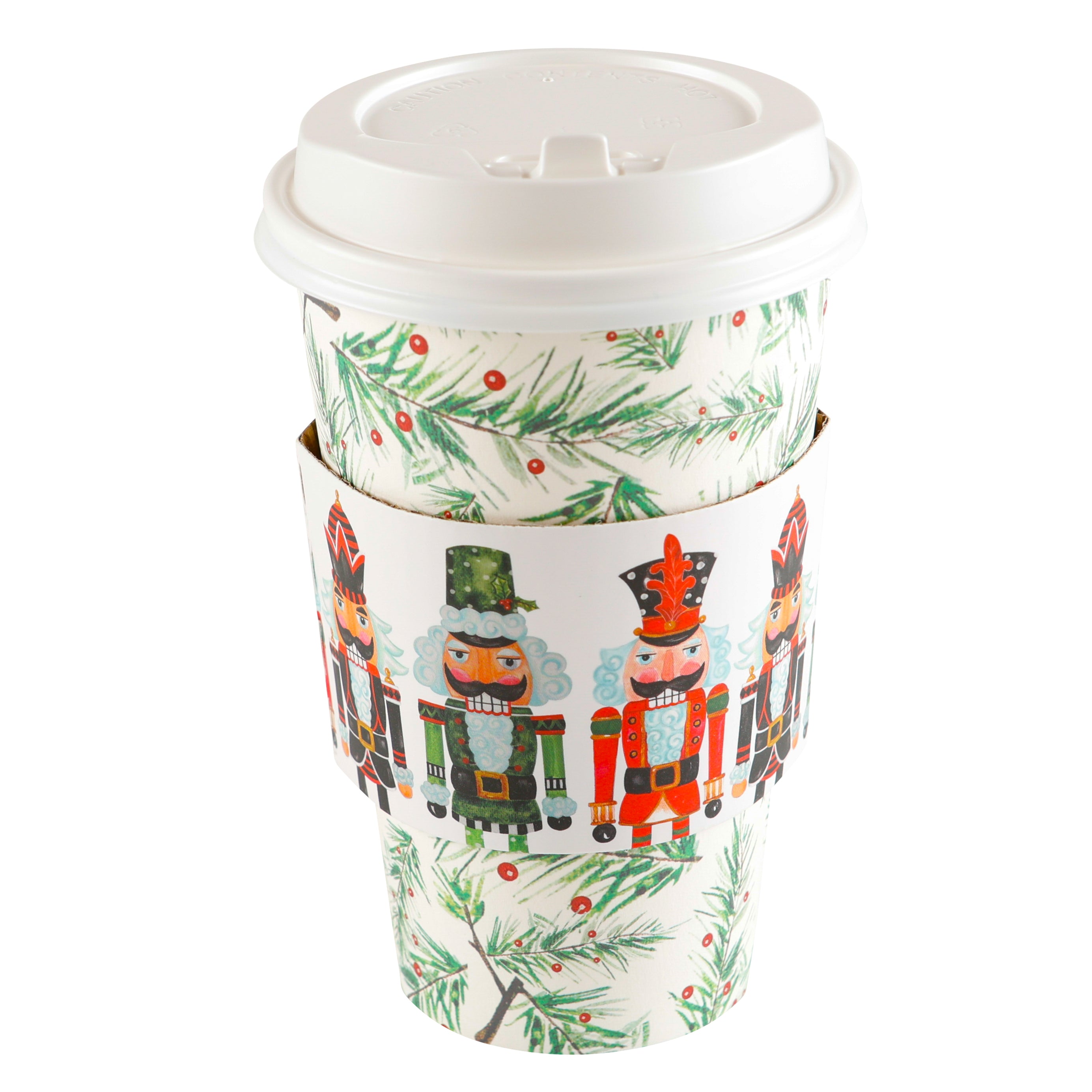 Set Of 8 Cups - Pine Bough With Nutcracker Sleeve Hot/Cold Cup With Li –  Guess and Company
