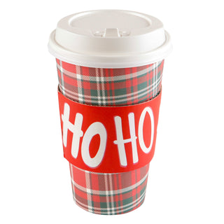 Set Of 8 Cups - Plaid With Red Hohoho Sleeve Hot/Cold Cup With Lids