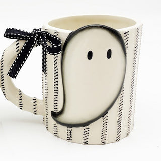 Ghost Black/White Ticking Halloween Mug