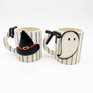Black/White Ticking Halloween Mugs - 1 Set Of 4 Designs