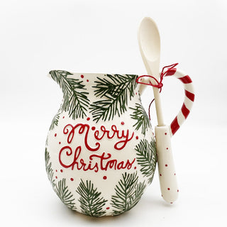 Pine Bough Merry Christmas Pitcher With Spoon