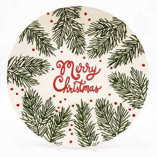 Set of 2 Pine Bough Merry Christmas Round Plate