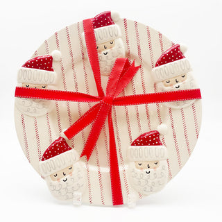 Red/White Ticking Santa Face Round Plate