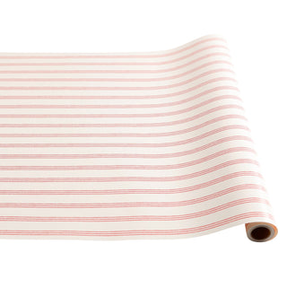 Red Ticking On Cream Table Runner 20" W x 25' L