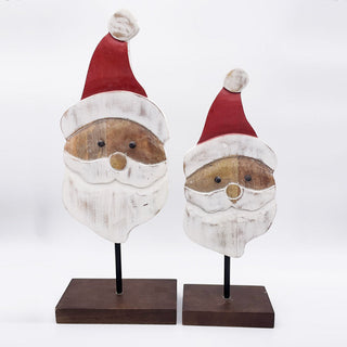 1 Set Of 2 Designs - Wood Santa Head On Iron Base