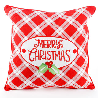 Merry Christmas Red Plaid Pillow