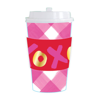 Set Of 8 Cups - Pink Gingham W Xoxo Sleeve Hot/Cold Cup With Lid